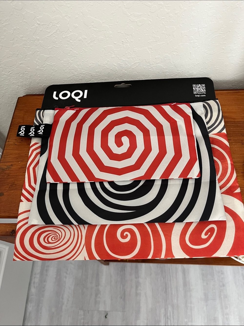 LOQI by Louise Bourgeois Green Circle Spiral Pattern Zip Pockets Set RARE FOND !
